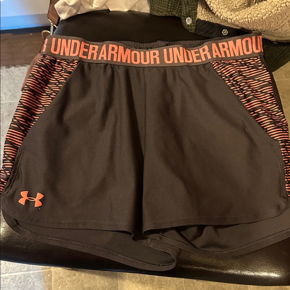 Under Armour Women's Black and Coral Athletic Shorts